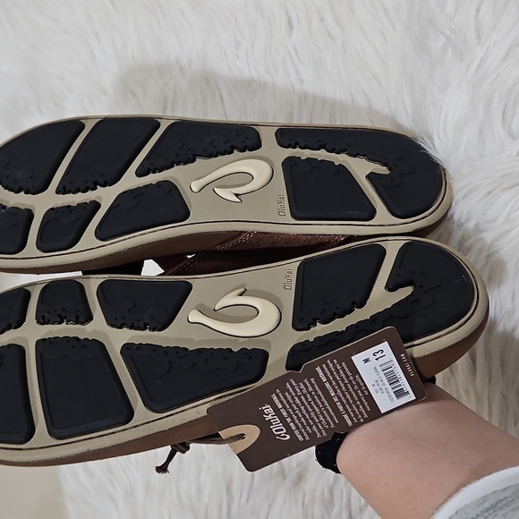 OluKai Rich Brown Leather Sandals Men's Nui Sandal in Rum Brown by Olukai Sz 13 - Picture 4 of 10